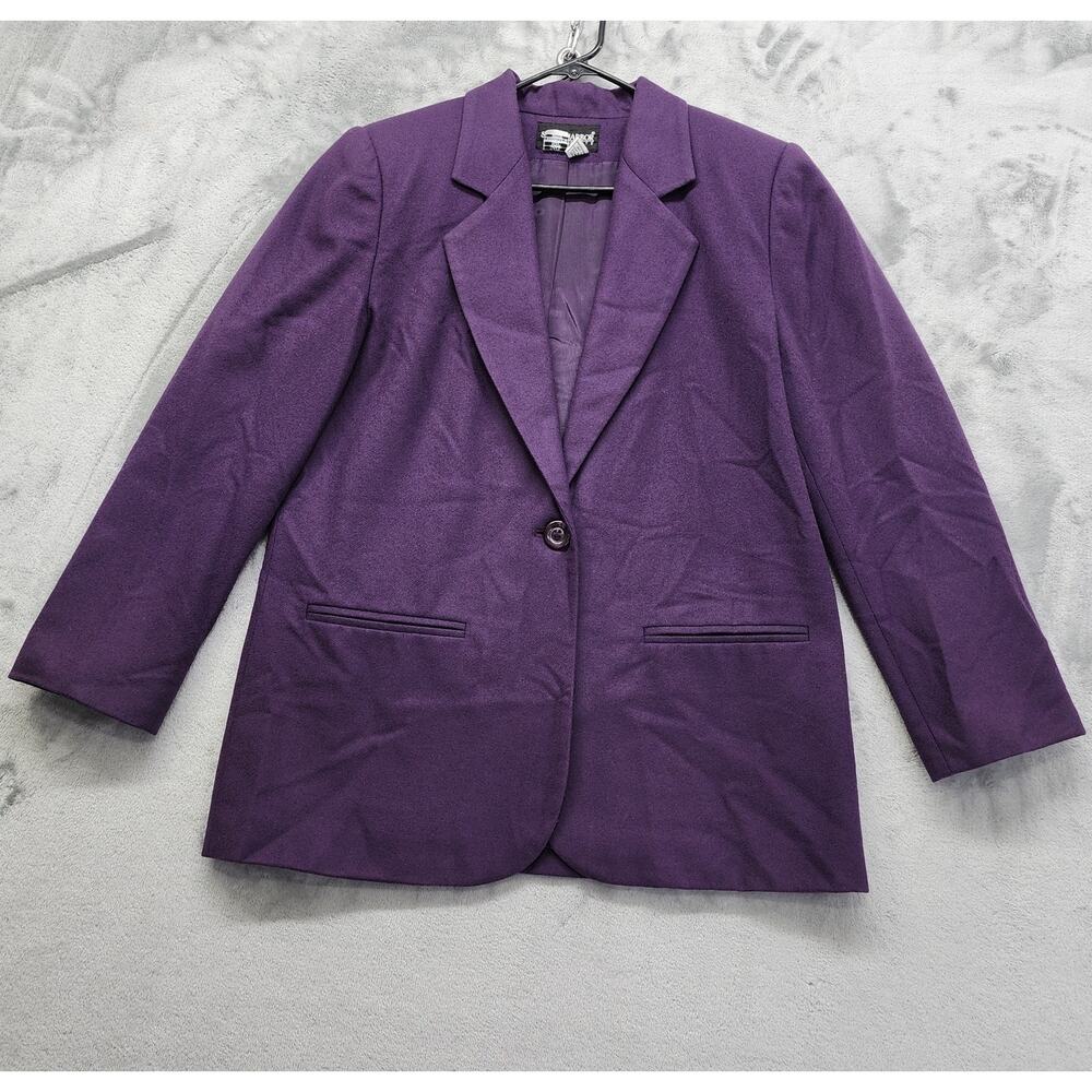 Vintage 90s Wool Single‎ Button Blazer Size 10P Dark Purple Office Career Preppy